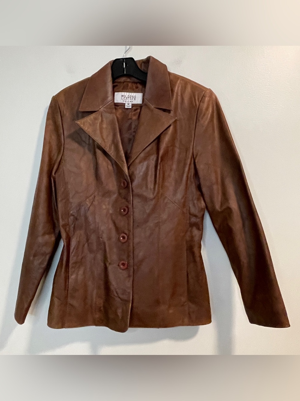 Wilsons Leather Maxima Women's Brown Button-Front Blazer Leather Jacket